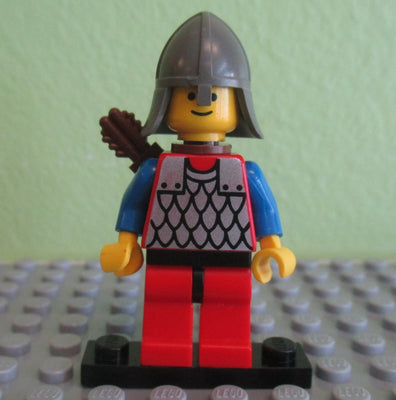 LEGO Minifigure-Scale Mail - Red with Blue Arms, Red Legs with Black Hips, Dark Gray Neck-Protector, Quiver-Castle-CAS165A-Creative Brick Builders
